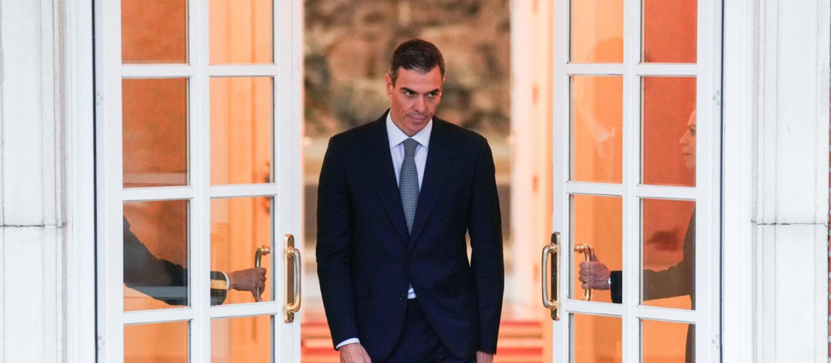 Pedro Sánchez durante su recepción al condenado Oriol Junqueras en Moncloa