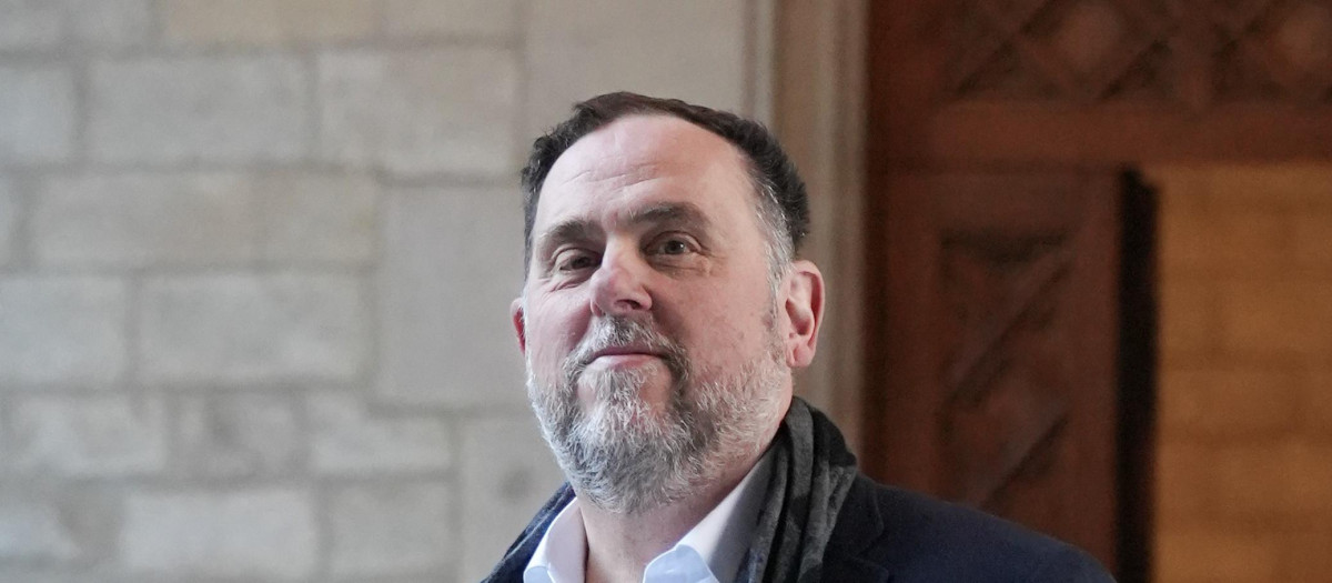 El presidente de ERC, Oriol Junqueras, este viernes en el Palau de la Generalitat