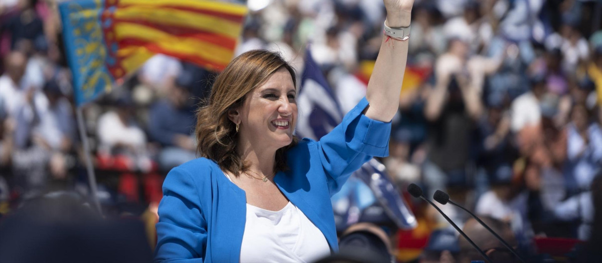 Imagen de archivo de María José Catalá durante el mitin central en Valencia de las últimas elecciones municipales
