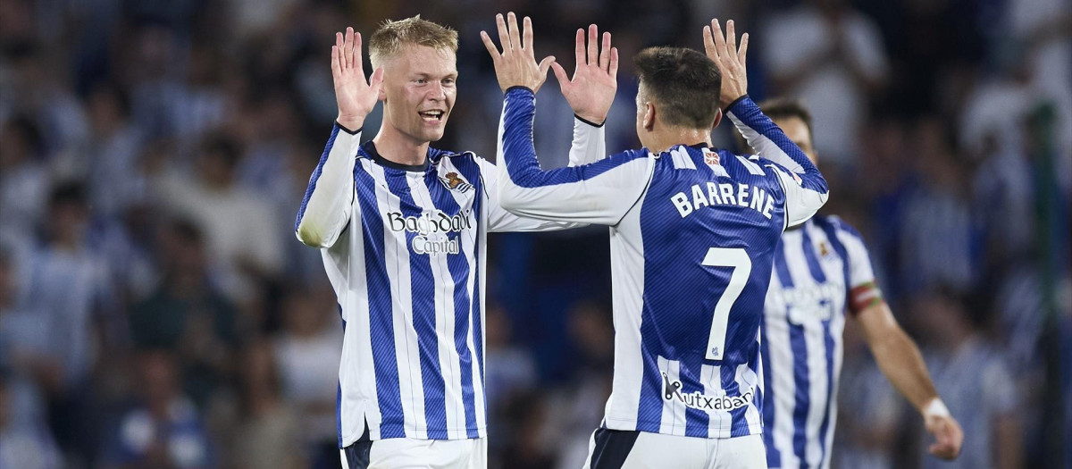 (Foto de ARCHIVO)
Orri Oskarsson of Real Sociedad celebrates after scoring goal during the LaLiga EA Sports match between Real Sociedad and RCD Espanyol at Anoeta on August 24, 2025, in San Sebastian, Spain.

Ricardo Larreina / AFP7 / Europa Press
24/8/2025 ONLY FOR USE IN SPAIN