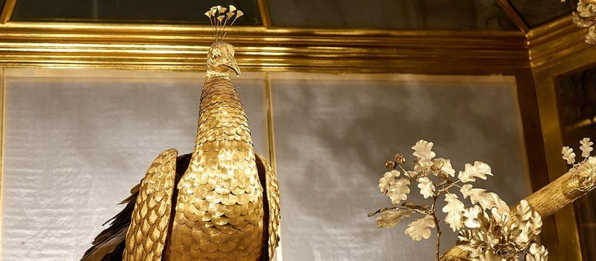 Detalle del Reloj del Pavo Real expuesto en el Museo del Hermitage de San Petersburgo