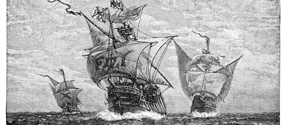 Naves de Colón grabado 1895