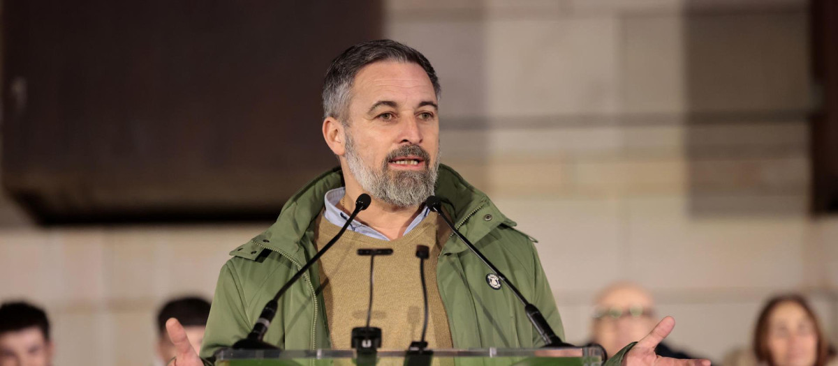 El presidente de Vox, Santiago Abascal, interviene en un acto del partido en Utebo (Zaragoza)