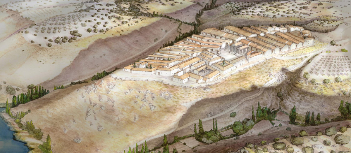 Reconstrucción de cómo pudo ser la ciudad romana de Caraca. Obra de Miguel Zorita para la exposición "Caraca, la ciudad perdida" (Museo de Guadalajara)