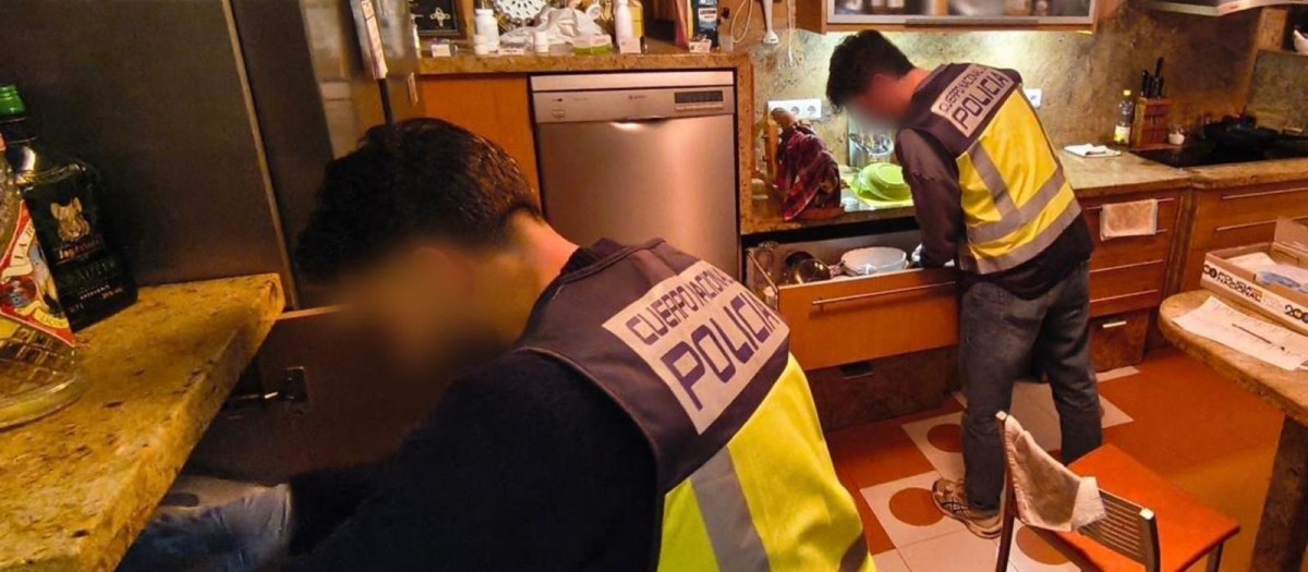 Agentes de la Policía Nacional durante el registro en El Ejido (Almería).