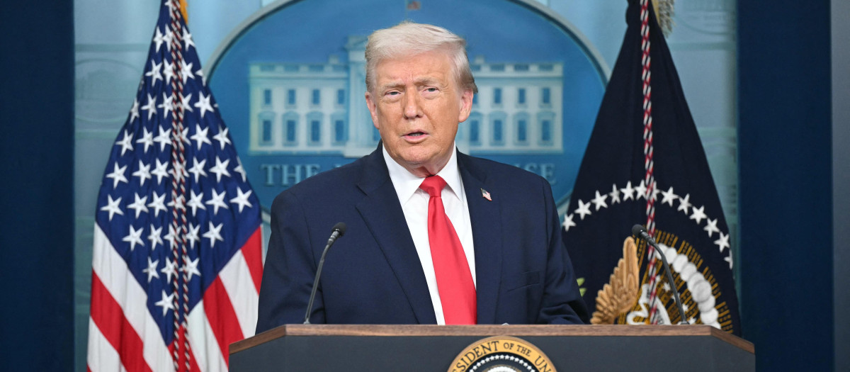 El presidente de Estados Unidos, Donald Trump, desde la sala de prensa de la Casa Blanca