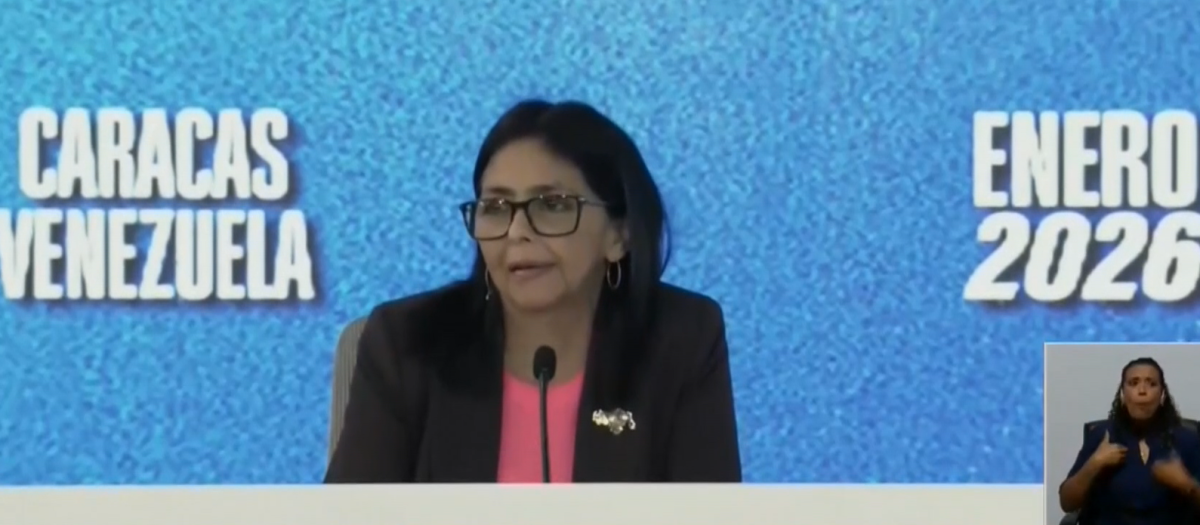 Delcy Rodríguez en una comparecencia en la cadena nacional