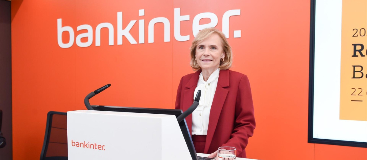 La consejera delegada de Bankinter, Gloria Ortiz, en la rueda de prensa de resultados de hoy.