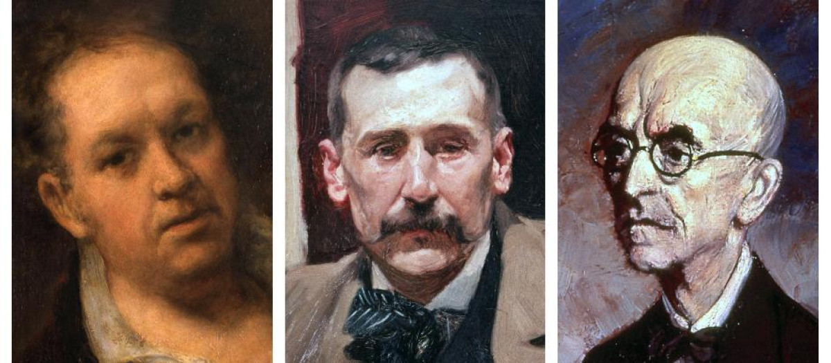 Francisco de Goya (autorretrato), Benito Pérez Galdós (por Sorolla) y Manuel de Falla (por Zuloaga)