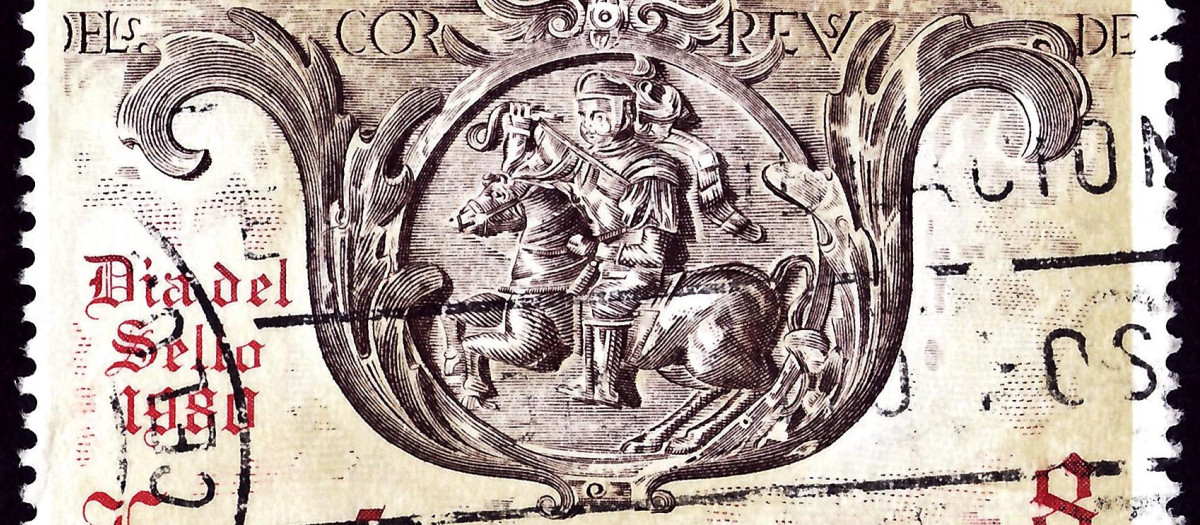 Sello que conmemora los correos a caballo de Marcús