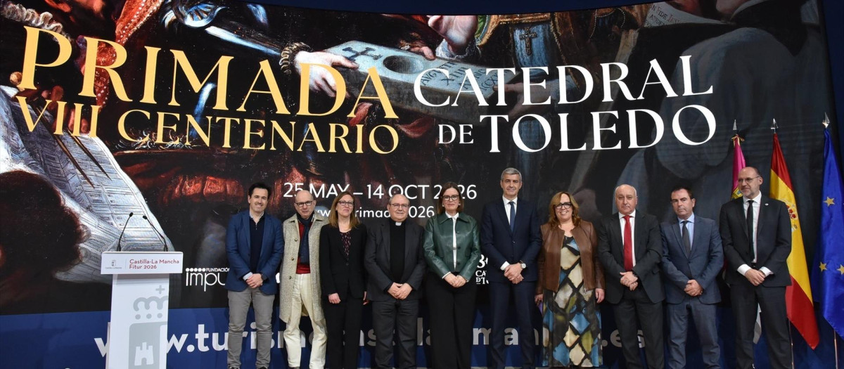 La consejera Portavoz, Esther Padilla, presenta la exposición organizada con motivo del octavo centenario de la Catedral Primada de Toledo, en el estand del Gobierno regional en la Feria Internacional de Turismo, Fitur.

REMITIDA / HANDOUT por JCCM
Fotografía remitida a medios de comunicación exclusivamente para ilustrar la noticia a la que hace referencia la imagen, y citando la procedencia de la imagen en la firma
24/1/2026