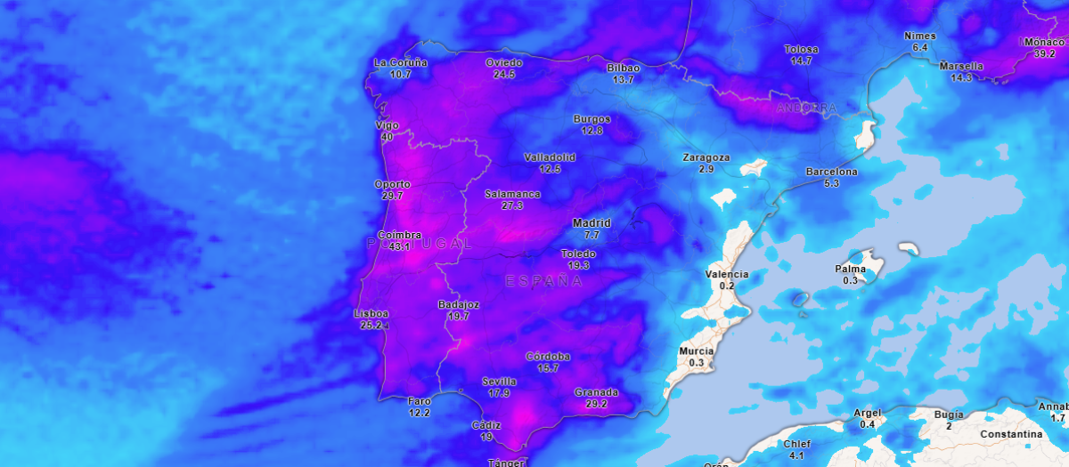 Precipitación acumulada hasta este martes a las 23:00