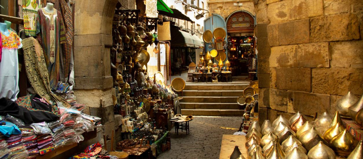 View of the enormous and exotic Khan Al-Khalili souk, located in the heart of Cairo, Egypt