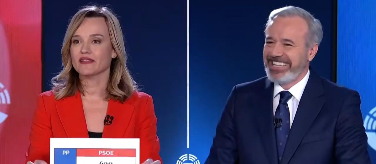 Pilar Alegría y Jorge Azcón durante el debate electoral autonómico de Aragón