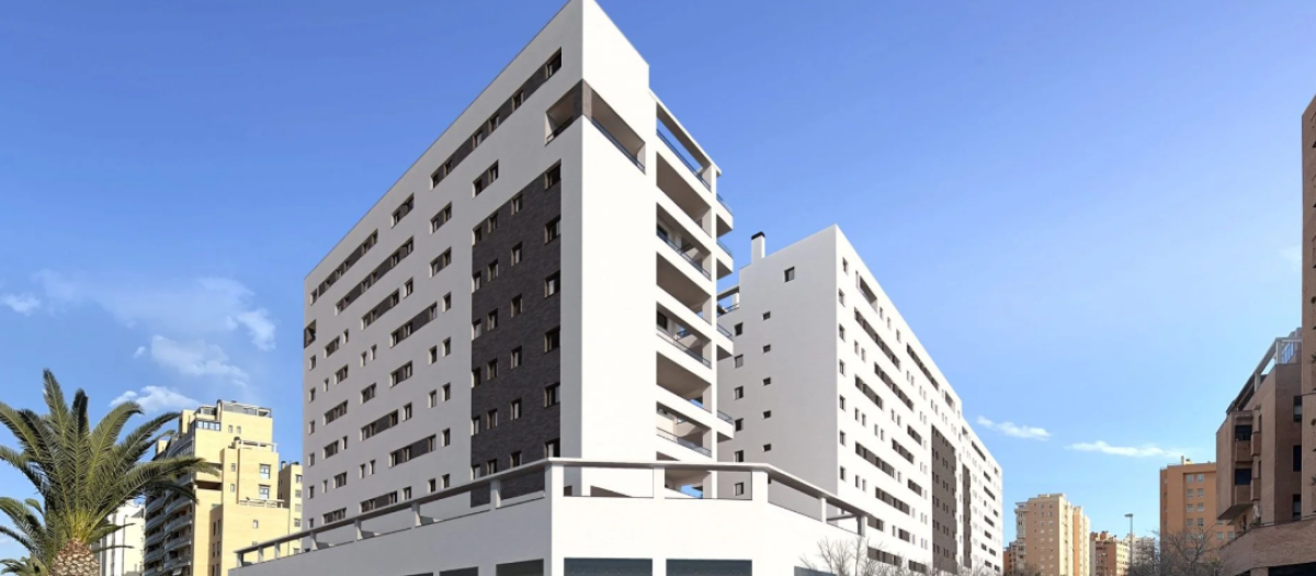 Imagen de un render de la promoción de vivienda protegida que ha suscitado la polémica en Alicante