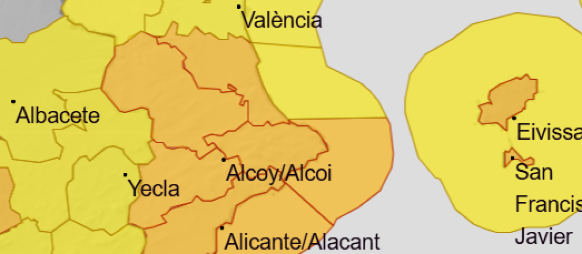 Mapa de Aemet con los avisos en la Comunidad Valenciana este sábado 31 de enero de 2026