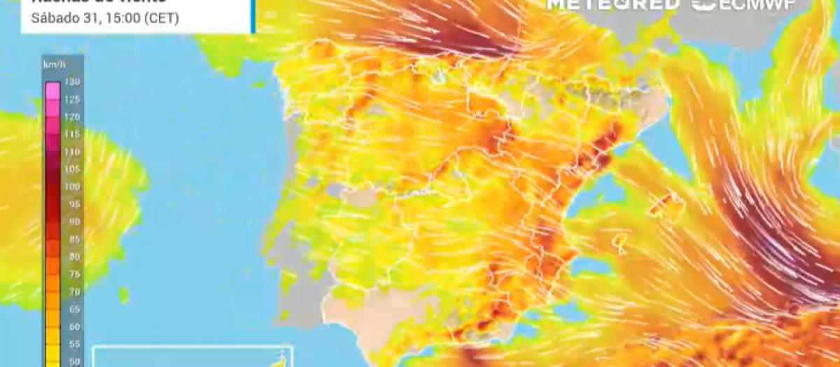 Rachas de viento previstas en España de cara a este sábado, 31 de enero