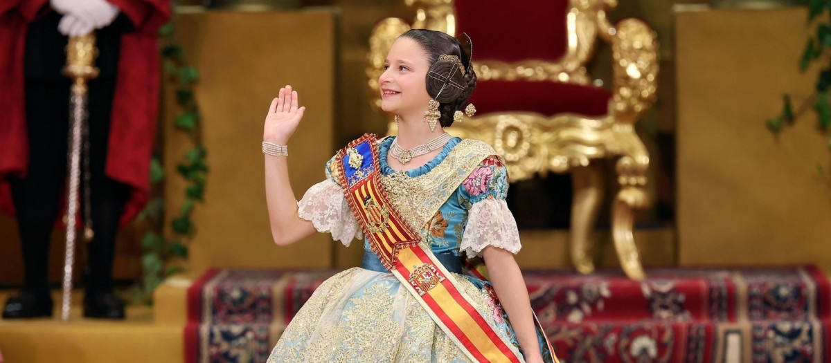 Imagen tomada este sábado durante la exaltación de Marta Mercader como fallera mayor infantil de Valencia 2026