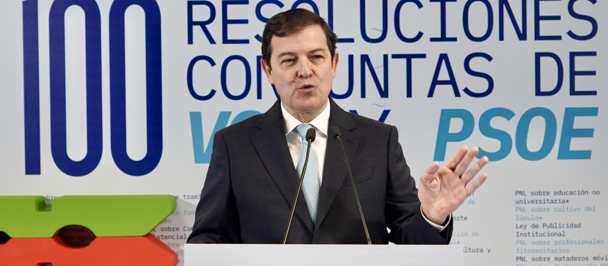 El presidente del PP de Castilla y León y candidato a la reelección al frente de la Junta, Alfonso Fernández Mañueco, este martes, en Valladolid
