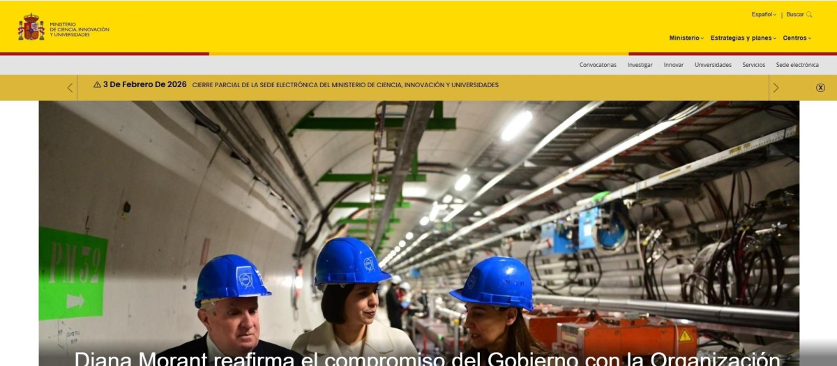 Captura página web del Ministerio de Ciencia, Innovación y Universidades