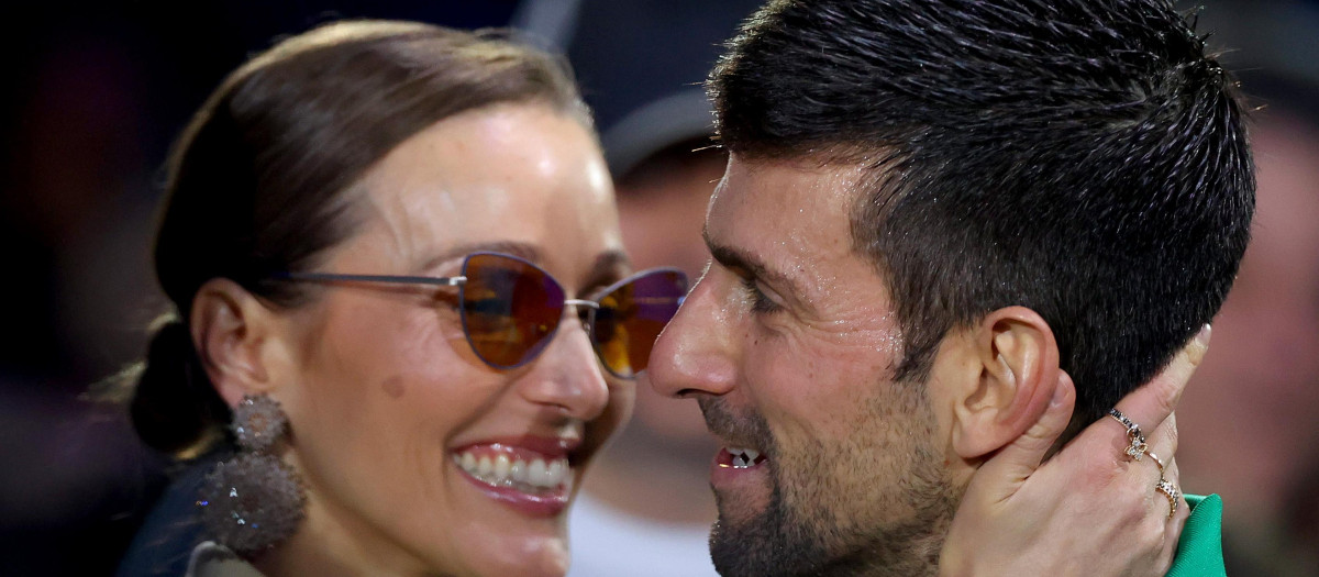 Novak Djokovic and Jelena Djokovic in their singles final tennis match of the ATP World Tour Finals at the Pala Alpitour, in Turin, Italy, Sunday, Nov. 20, 2022.