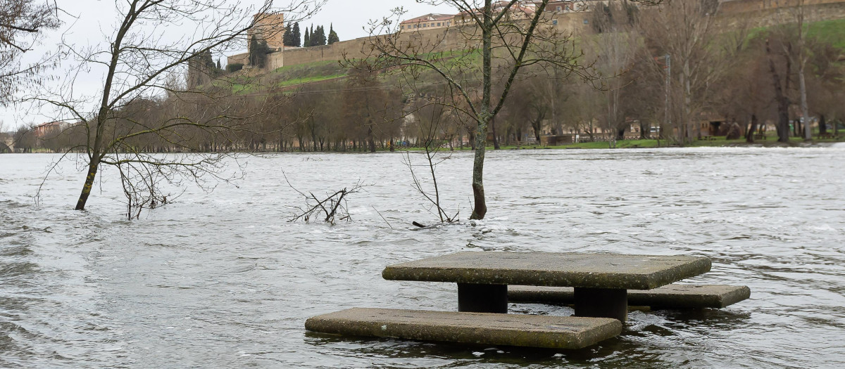 Crecida del río Águeda a su paso por Ciudad Rodrigo (Salamanca)