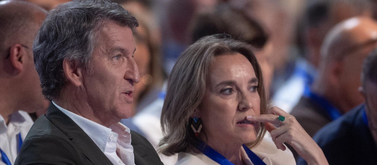 El presidente del PP, Alberto Núñez Feijóo, y la diputada del PP, Cuca Gamarra