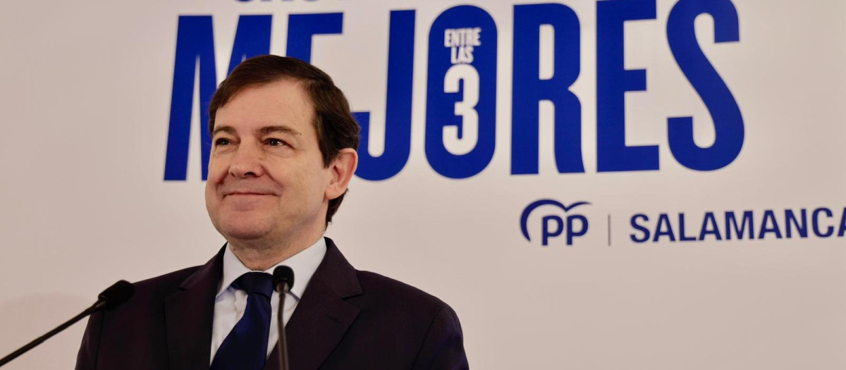 El líder del PP en Castilla y León y candidato a la Presidencia de la Junta, Alfonso Fernández Mañueco, este sábado en Salamanca