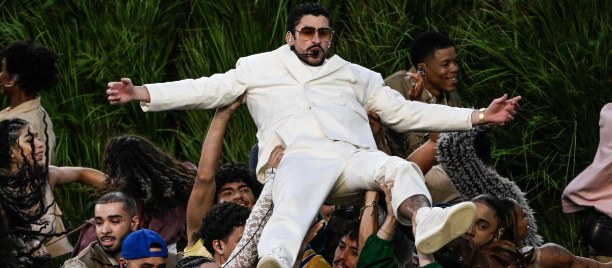 Mandatory Credit: Photo by Jon SooHoo/UPI/Shutterstock (16528940aq)
Bad Bunny performs during the Apple Music Half Time Show of Super Bowl LX at at Levi's Stadium in Santa Clara, California on Sunday, February 8, 2026.
Super Bowl Lx, Santa Clara, California, United States - 08 Feb 2026 *** Local Caption *** .