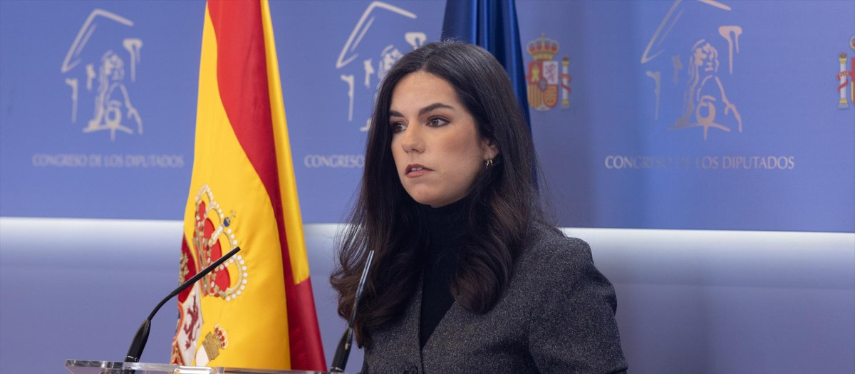 La portavoz de Vox en el Congreso, Pepa Millán, durante una rueda de prensa