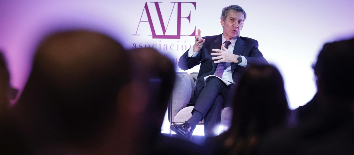 Imagen tomada este martes del líder del PP, Alberto Núñez Feijóo, participando en la asamblea anual de AVE

ROBER SOLSONA - EUROPA PRESS
10/2/2026