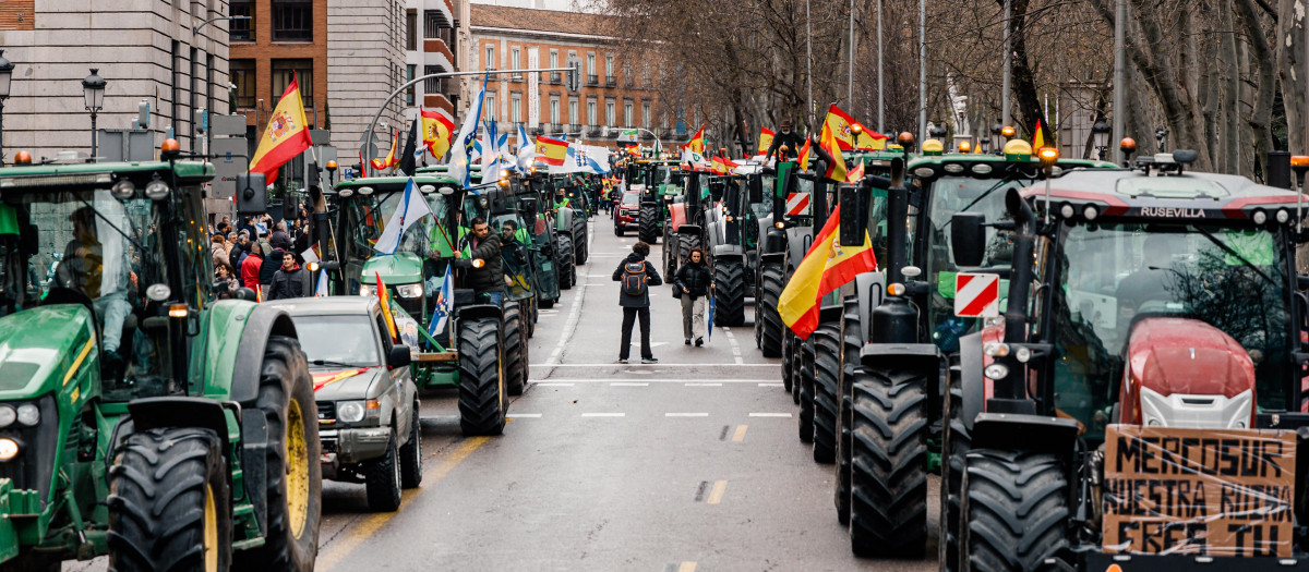 Decenas de tractores recorren las calles de Madrid, camino al Ministerio de Agricultura