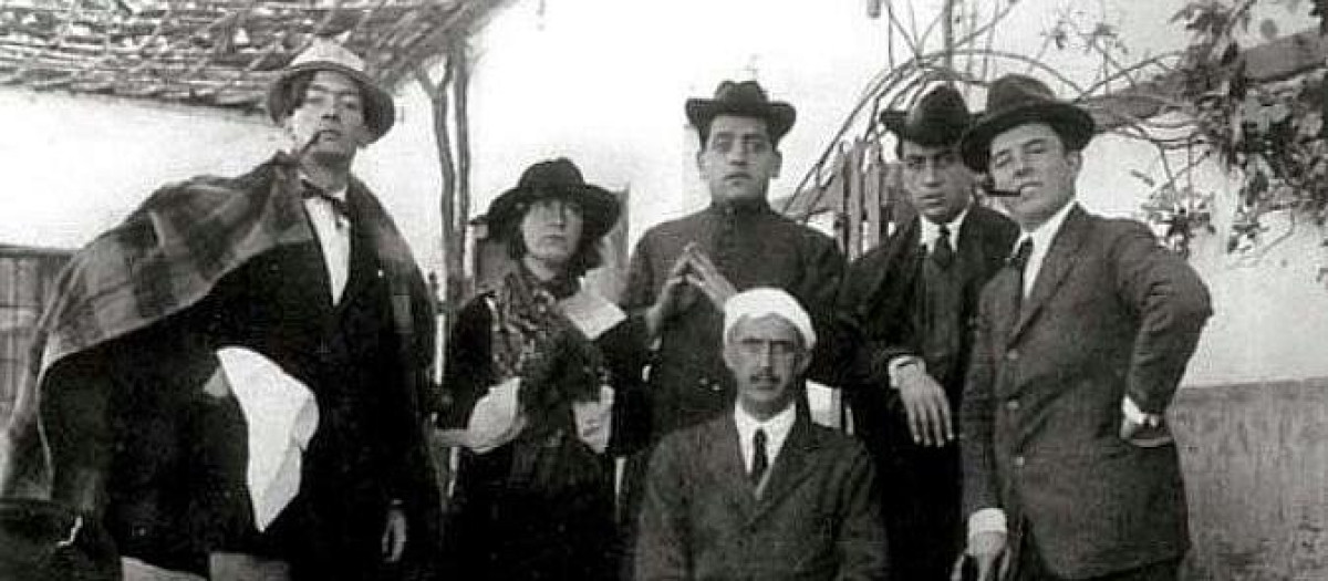 Salvador Dalí, María Luisa González, Luis Buñuel, Juan Vicens, José María Hinojosa y José Moreno Villa en Toledo (Venta de Aires) en 1924.