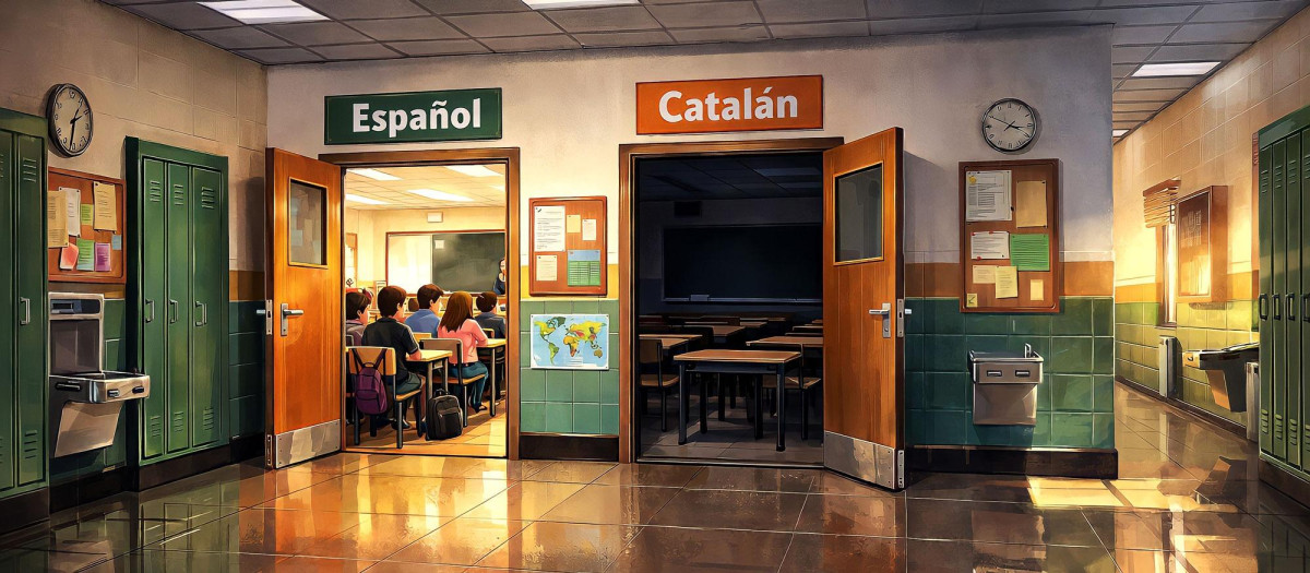Montaje sobre el uso del catalán en las aulas