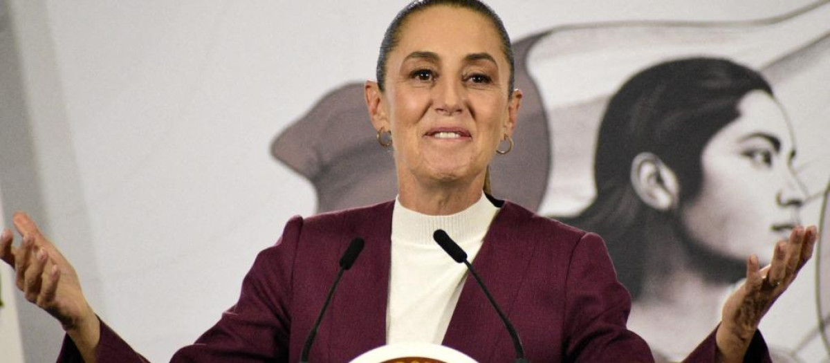 Mexico's President Claudia Sheinbaum Pardo speaks during a briefing about the mineral concessions recovered by the State at the National Palace in Mexico City, Mexico, on February 12, 2026. (Photo by Luis Barron/Eyepix Group/NurPhoto) (Photo by Eyepix / NurPhoto via AFP)