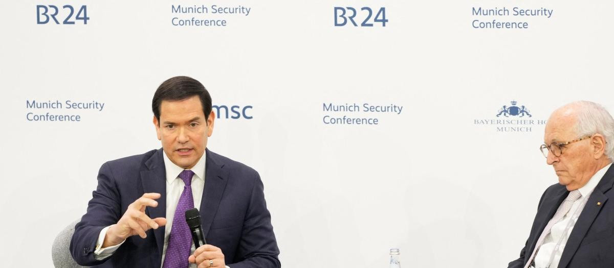 US Secretary of State Marco Rubio (L) speaks next to German diplomat and Munich Security Conference chairman Wolfgang Ischinger at the 62nd Munich Security Conference (MSC) on February 14, 2026 in Munich, southern Germany. (Photo by Alex Brandon / POOL / AFP)