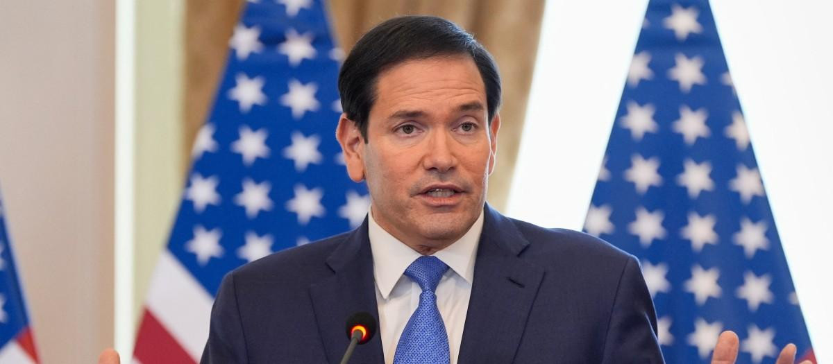 US Secretary of State Marco Rubio speaks during a joint news conference with Slovakia's Prime Minister in Bratislava, Slovakia, on February 15, 2026. (Photo by Alex Brandon / POOL / AFP)
