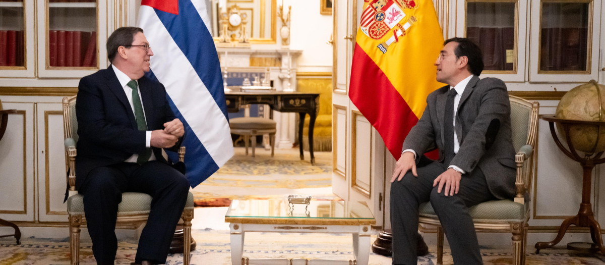 El canciller de la dictadura cubana Bruno Rodríguez y José Manuel Albares en Madrid
