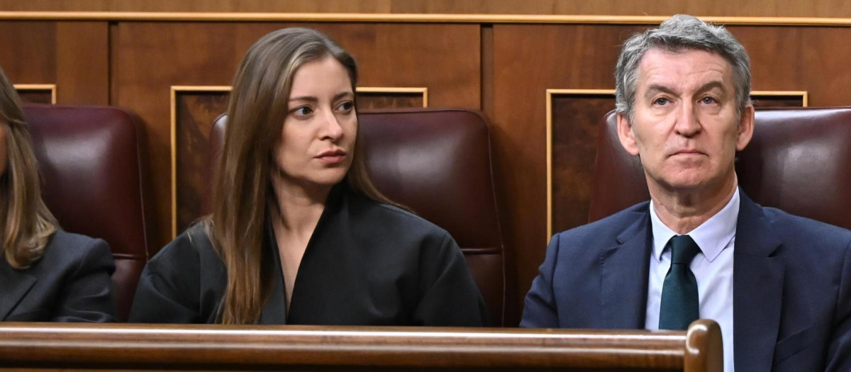 El líder del PP, Alberto Núñez Feijóo, y la portavoz del PP en el Congreso, Ester Muñoz
