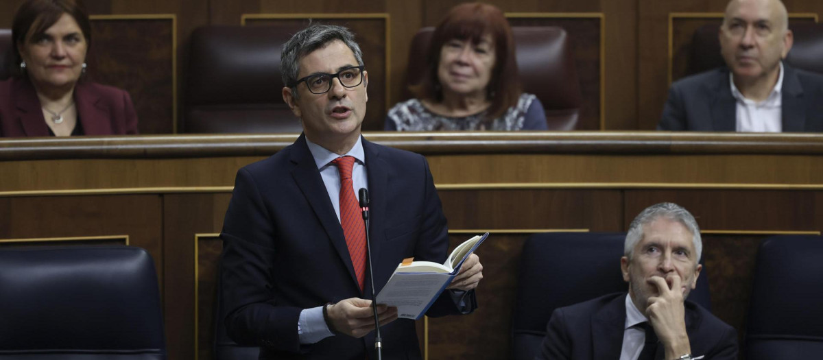 El ministro de Justicia, Félix Bolaños, este miércoles en el Congreso de los Diputados
