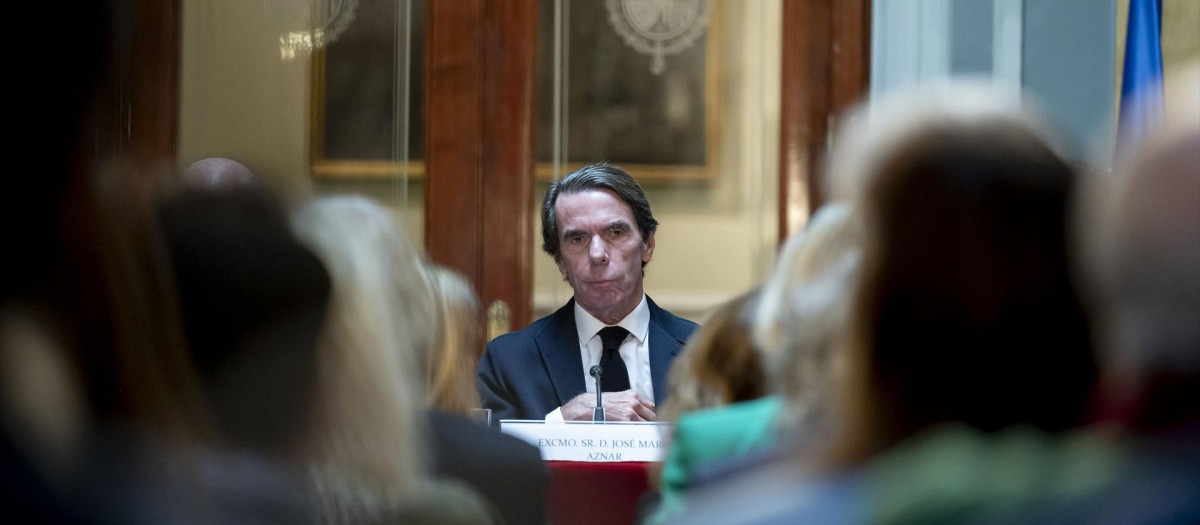 El expresidente del Gobierno. José María Aznar, durante la presentación del libro ‘Alexis de Tocqueville. Un liberal único’