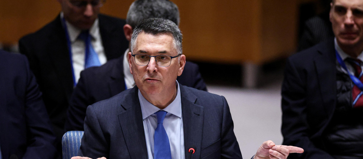 El ministro de Asuntos Exteriores israelí, Gideon Saar, en la sede de la ONU en Nueva York