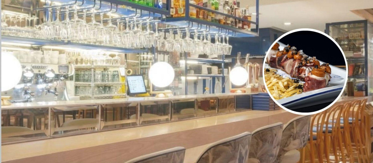 Montaje con el interior del local y uno de sus platos destacados