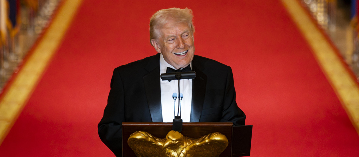 El presidente de Estados Unidos, Donald Trump, habla durante la Cena y Recepción de la Asociación Nacional de Gobernadores en el Salón Este de la Casa Blanca
