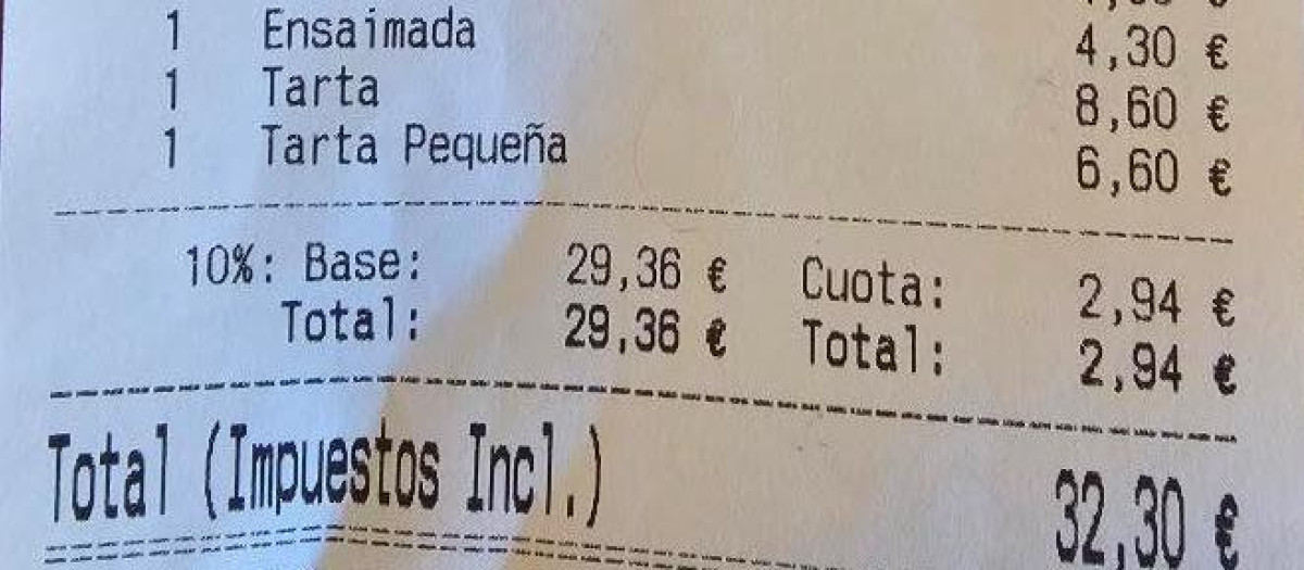 Imagen del ticket de la cuenta del desayuno