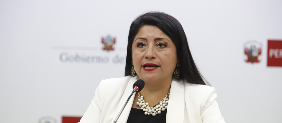 AME8234. LIMA (PERÚ), 24/02/2026.- La presidenta del Consejo de Ministros de Perú, Denisse Miralles, habla en una rueda de prensa este martes, en Lima (Perú). Miralles juró como nueva presidenta del Congreso de Ministros del Gobierno de transición de Perú, que preside el congresista izquierdista José Balcázar, a pesar de que oficialmente se había anunciado que ese cargo iba a ser ocupado por el también economista y excandidato presidencial Hernando de Soto. EFE/ Renato Pajuelo