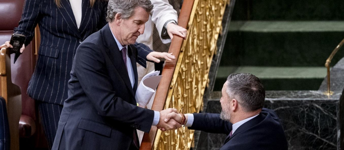 Alberto Núñez Feijóo y Santiago Abascal, el 10 de febrero de 2026 en el Congreso