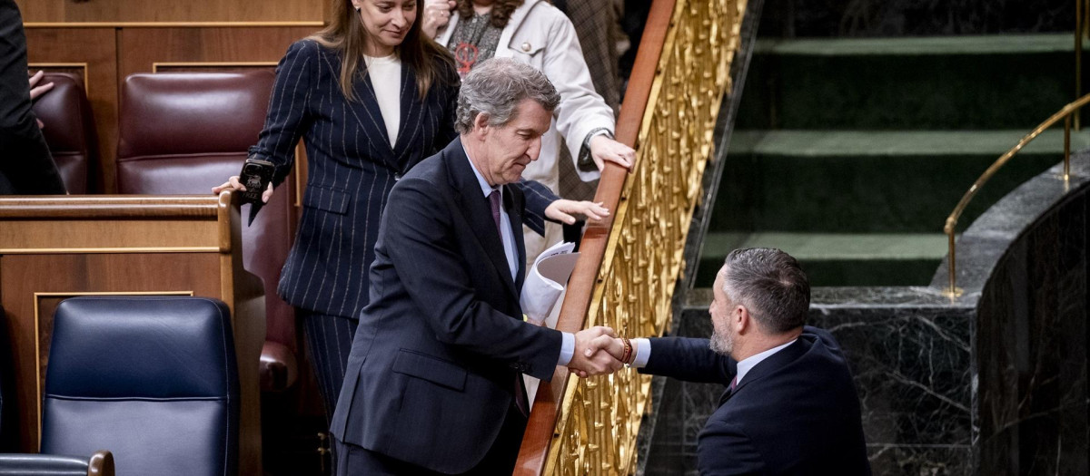 Alberto Núñez Feijóo y Santiago Abascal, el 10 de febrero de 2026 en el Congreso