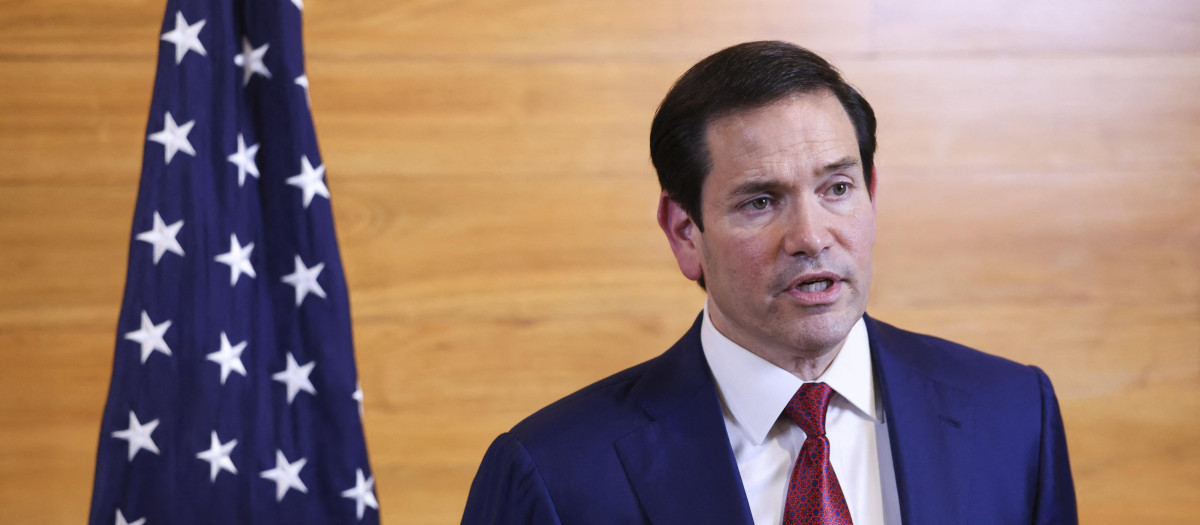 US Secretary of State Marco Rubio speaks to reporters in a departure lounge before returning to Washington following meetings with Caribbean Community (CARICOM) leaders, at Robert L. Bradshaw International Airport in Basseterre, Saint Kitts and Nevis on February 25, 2026. Rubio met with Caribbean leaders seeking a common line on Venezuela and pressure on Cuba. He also addressed President Donald Trump's priorities, including combating illegal immigration, drug trafficking and regional security. (Photo by Jonathan Ernst / POOL / AFP)