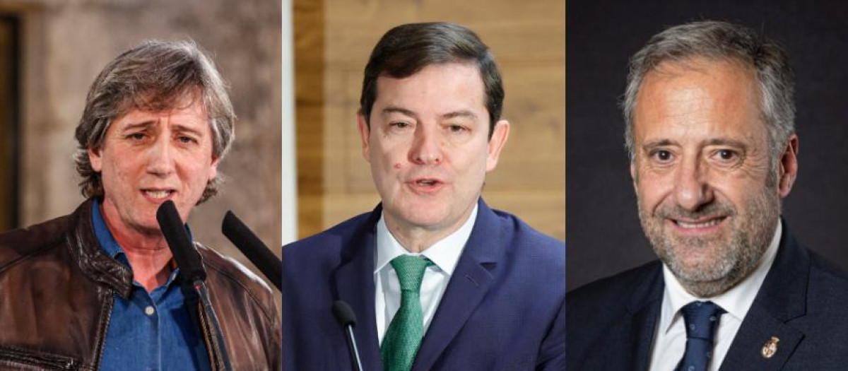 Carlos Martínez (PSOE), Alfonso Fernández Mañueco (PP) y Carlos Pollán (VOX)